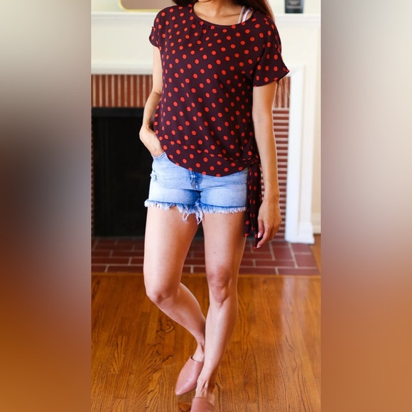 💕SALE 4 for $10💕🆕 Red Lolly Tie Front Polka Dot Blouse - Picture 1 of 8